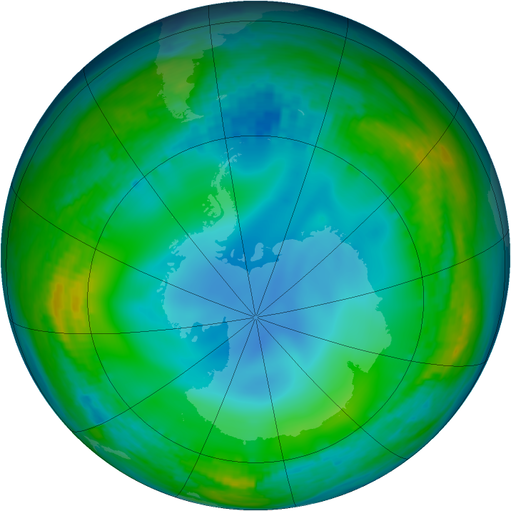 Antarctic ozone map for 13 June 2001